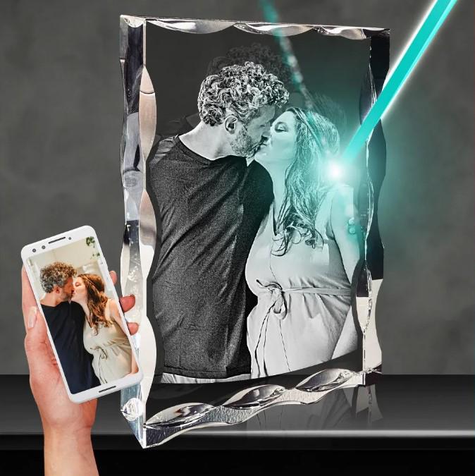 custom laser engraved 3d notched rectangle crystal 