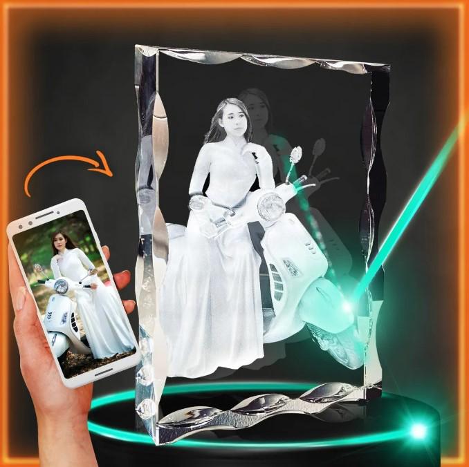 custom laser engraved 3d notched rectangle crystal 