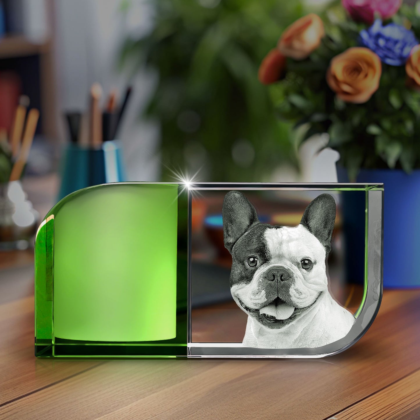 custom laser engraved 3d photo candle holder green