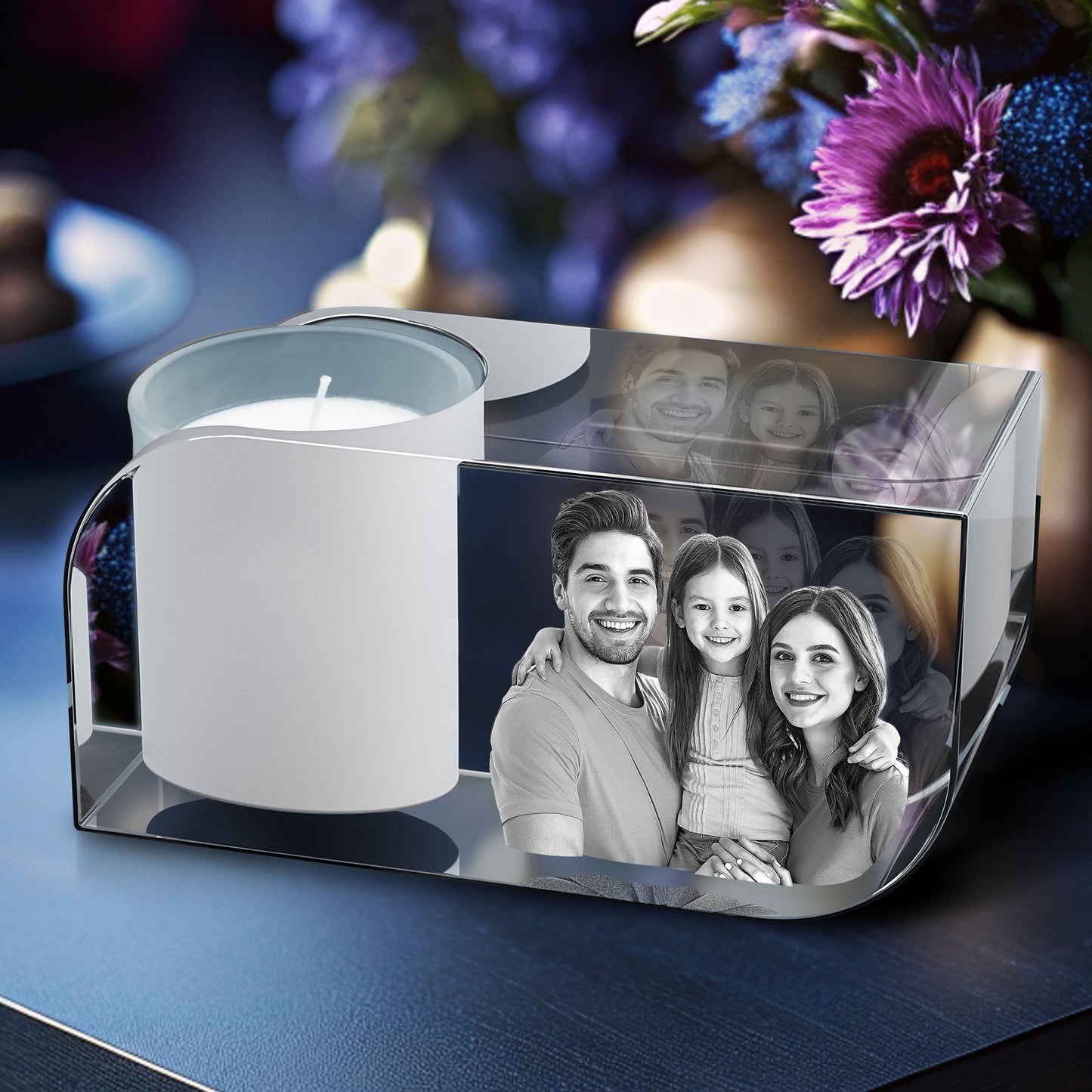 custom laser engraved 3d photo scented candle holder clear