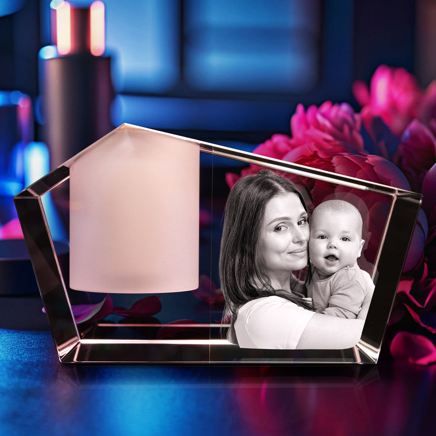 custom laser engraved 3d photo scented candle holder pink