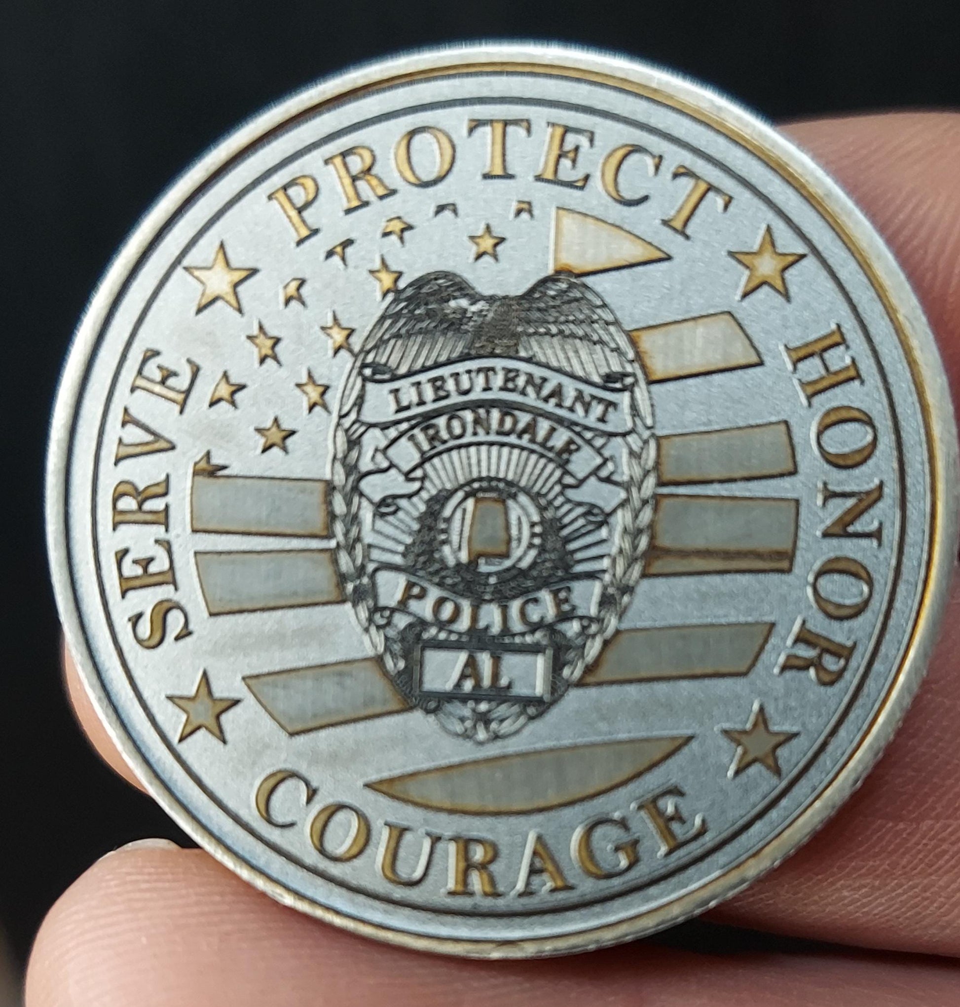 custom laser engraved challenge coin with flag
