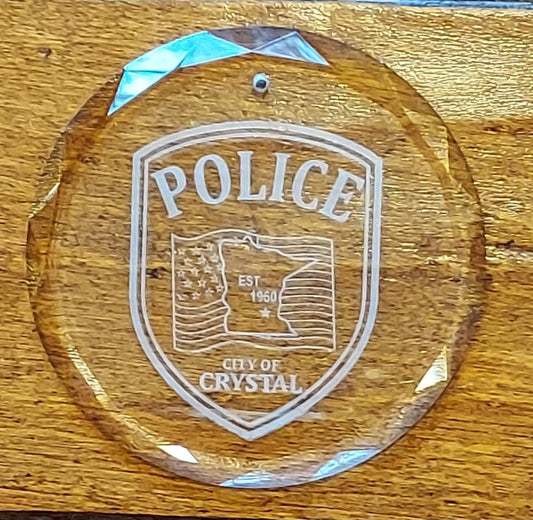 custom laser engraved crystal christmas ornament crystal police department 