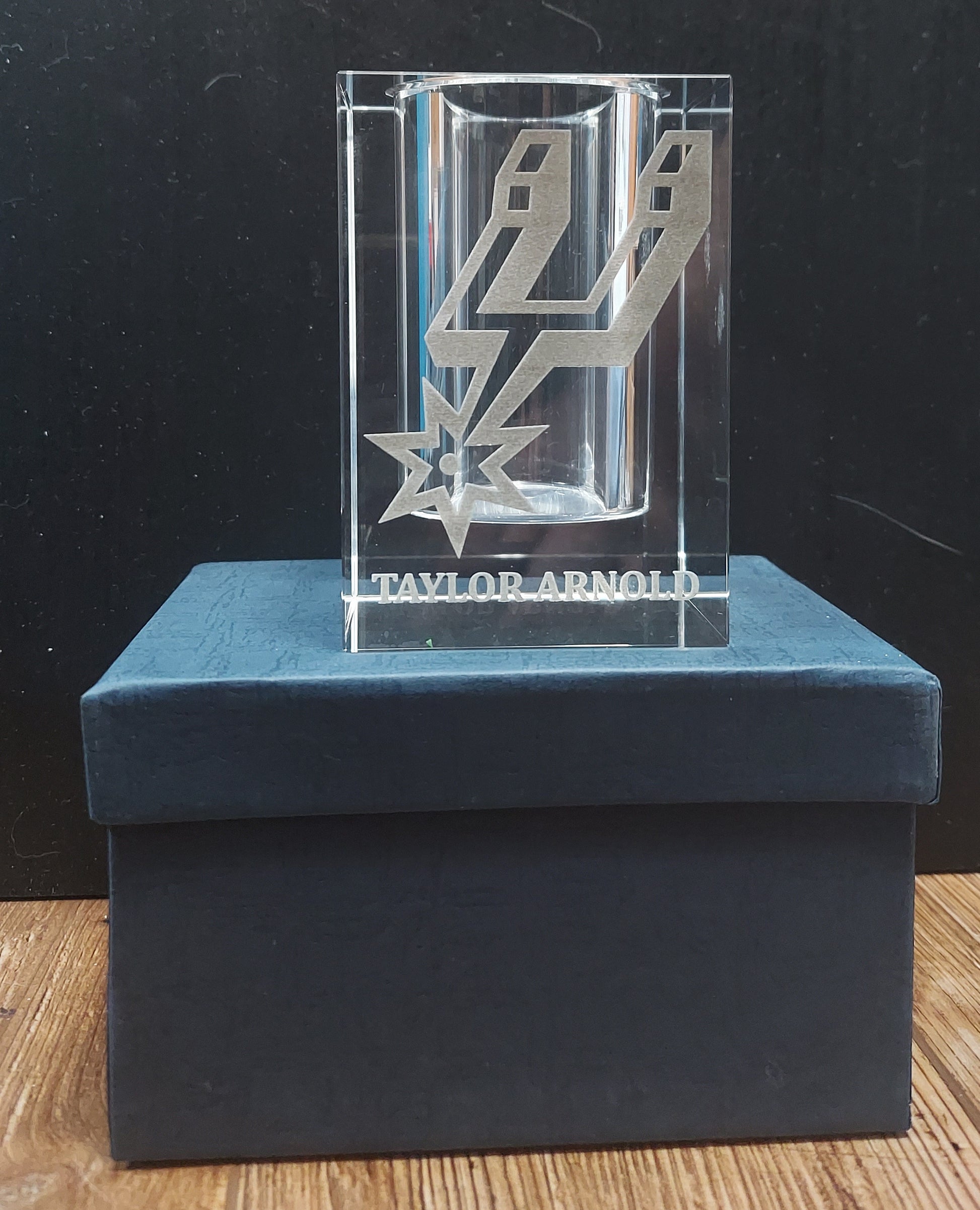 custom laser engraved crystal pen pencil holder 