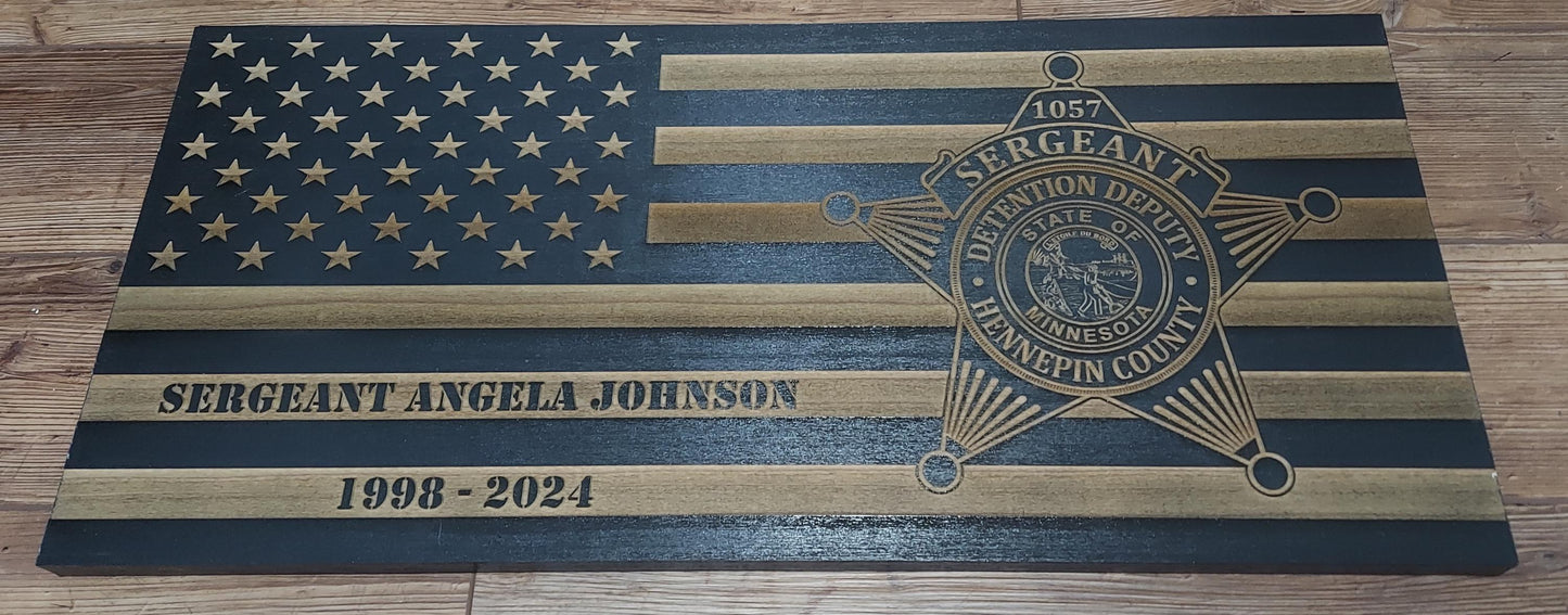 custom laser engraved distressed wood flag hennepin county detention