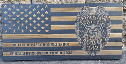 custom laser engraved distressed wood flag st louis park police department 