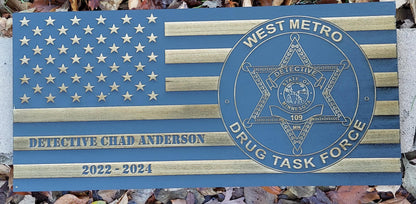 custom laser engraved distressed wood flag west metro drug task force