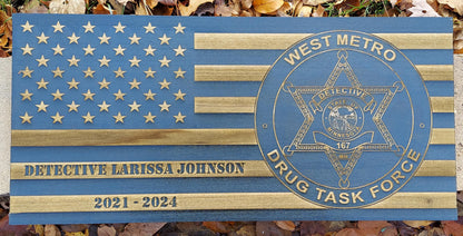 custom laser engraved distressed wood flag west metro drug task force