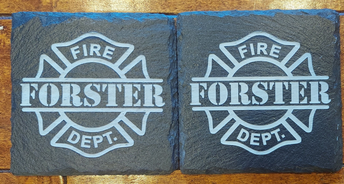 custom laser engraved firefighter slate coasters 
