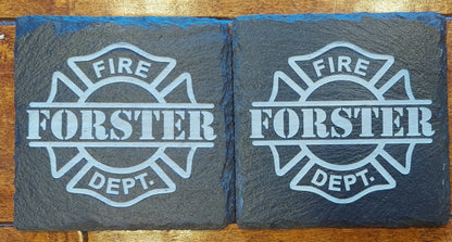 custom laser engraved firefighter slate coasters 