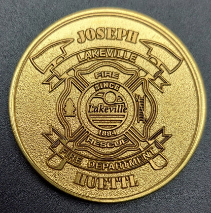 custom laser engraved firefighter challenge coin 
