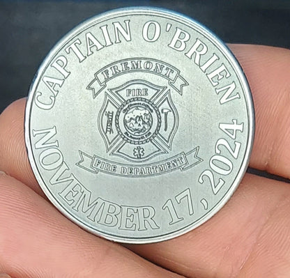 custom laser engraved firefighter challenge coin 