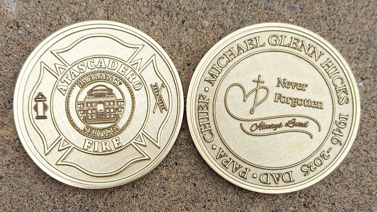 custom laser engraved firefighter challenge coin 