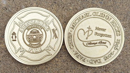 custom laser engraved firefighter challenge coin 