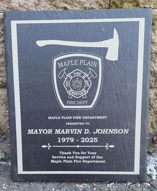 custom laser engraved firefighter retirement plaque