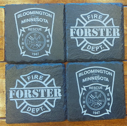 custom laser engraved firefighter slate coasters 