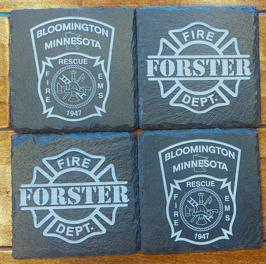 custom laser engraved firefighter slate coasters 
