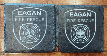 custom laser engraved firefighter slate coasters 