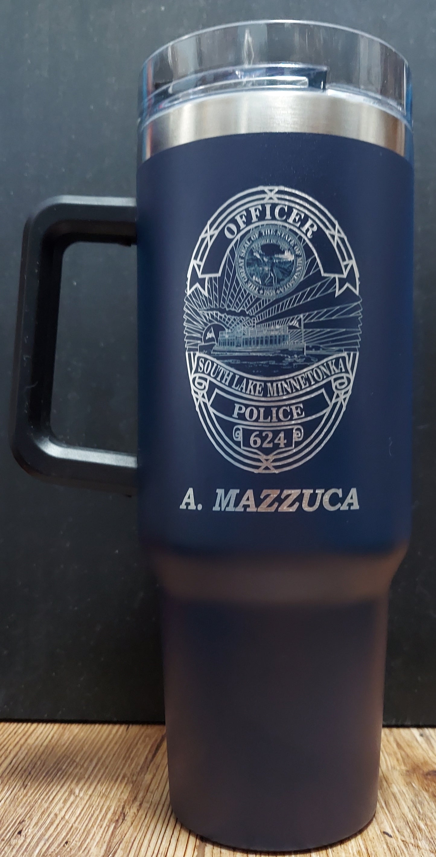 custom laser engraved intrepid brand tumbler 