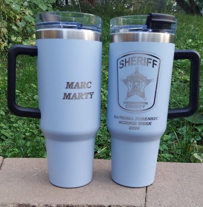 custom laser engraved intrepid brand tumbler 