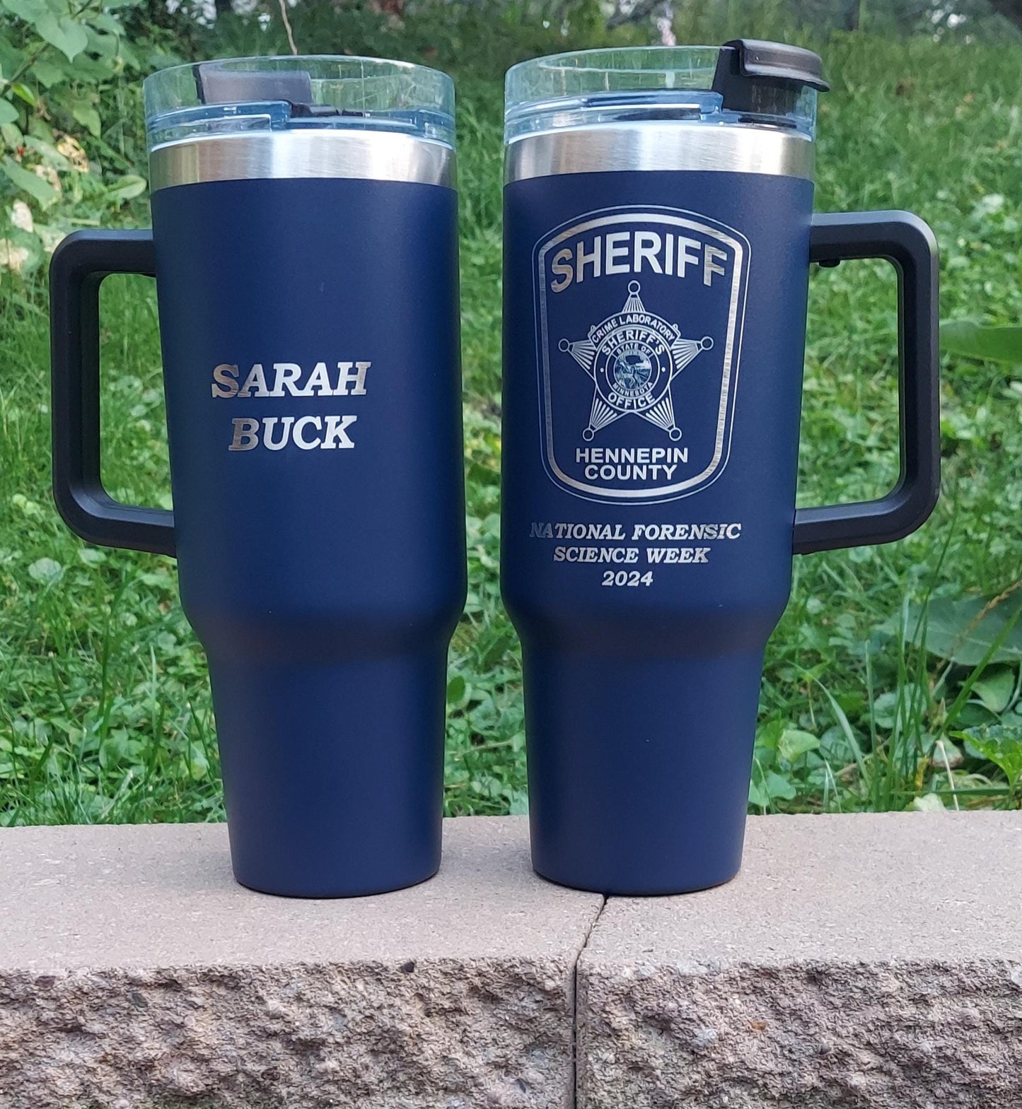 custom laser engraved intrepid brand tumbler 