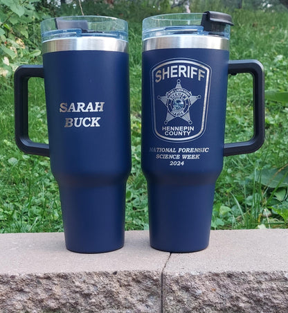 custom laser engraved intrepid brand tumbler 