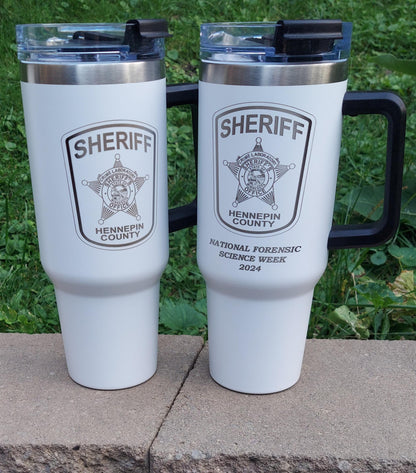 custom laser engraved intrepid brand tumbler 