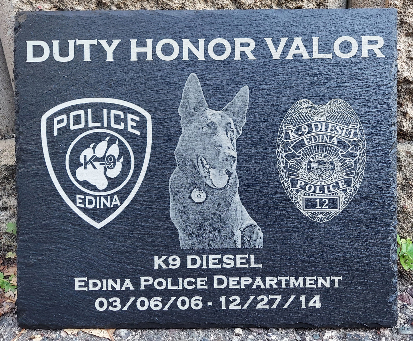 custom laser engraved law enforcement k9 memorial plaque 