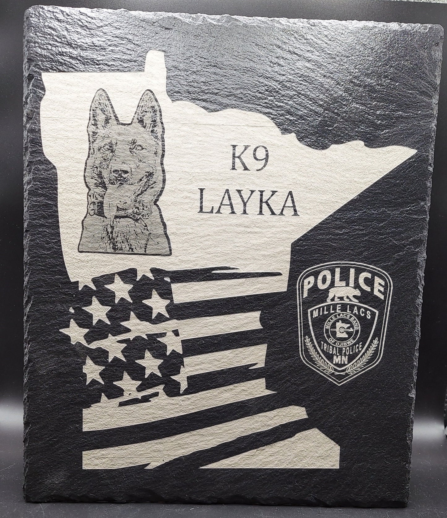 custom laser engraved k9 minnesota plaque