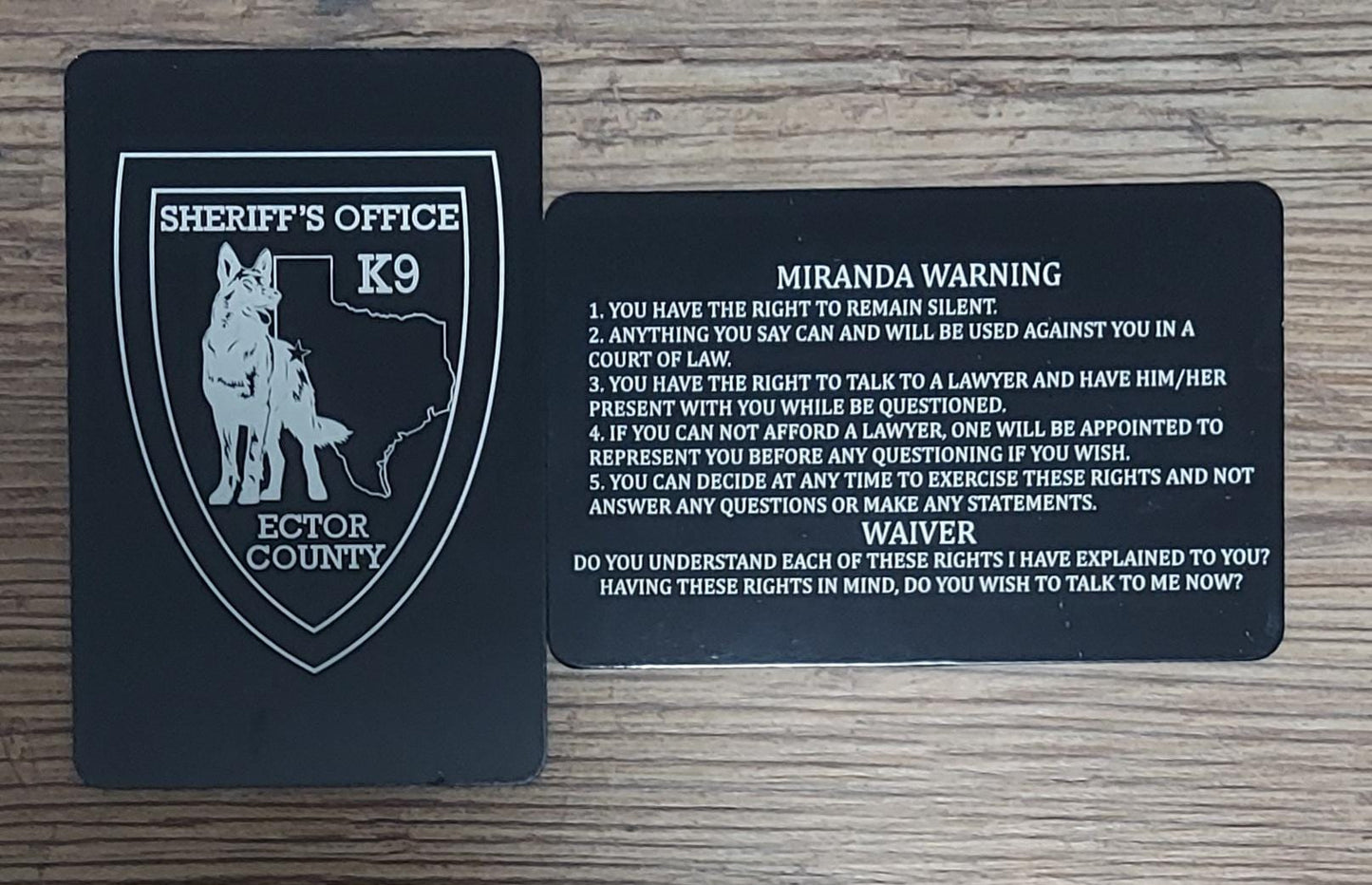 custom laser engraved law enforcement miranda rights card