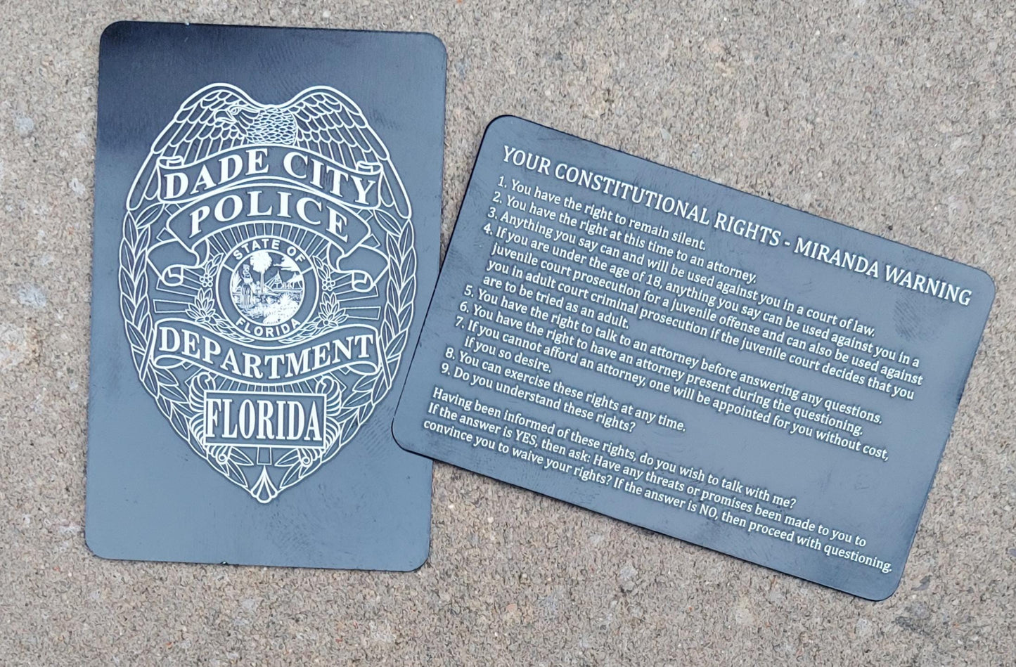 custom laser engraved law enforcement miranda rights card