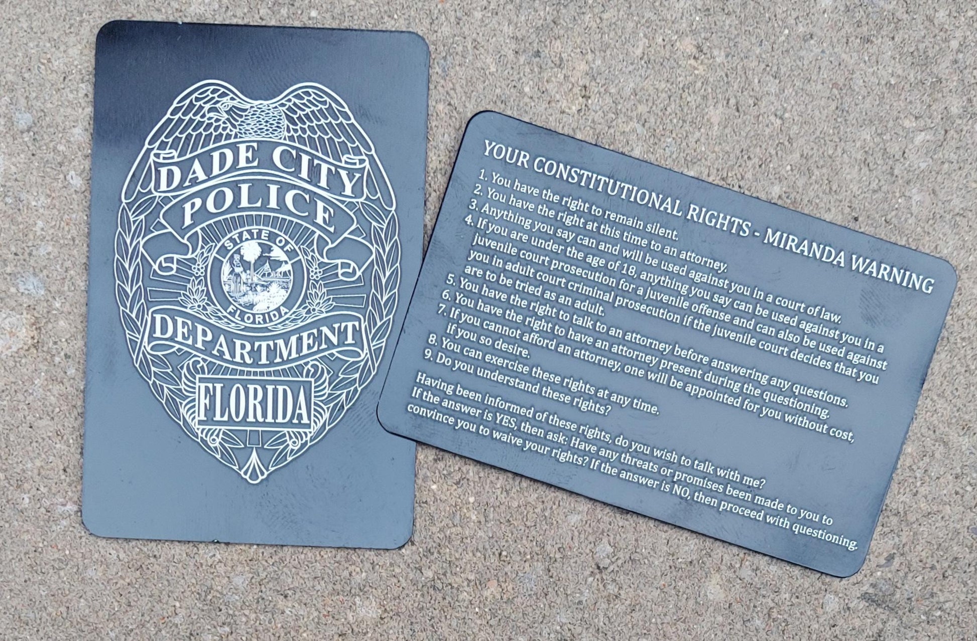 custom laser engraved law enforcement miranda rights card
