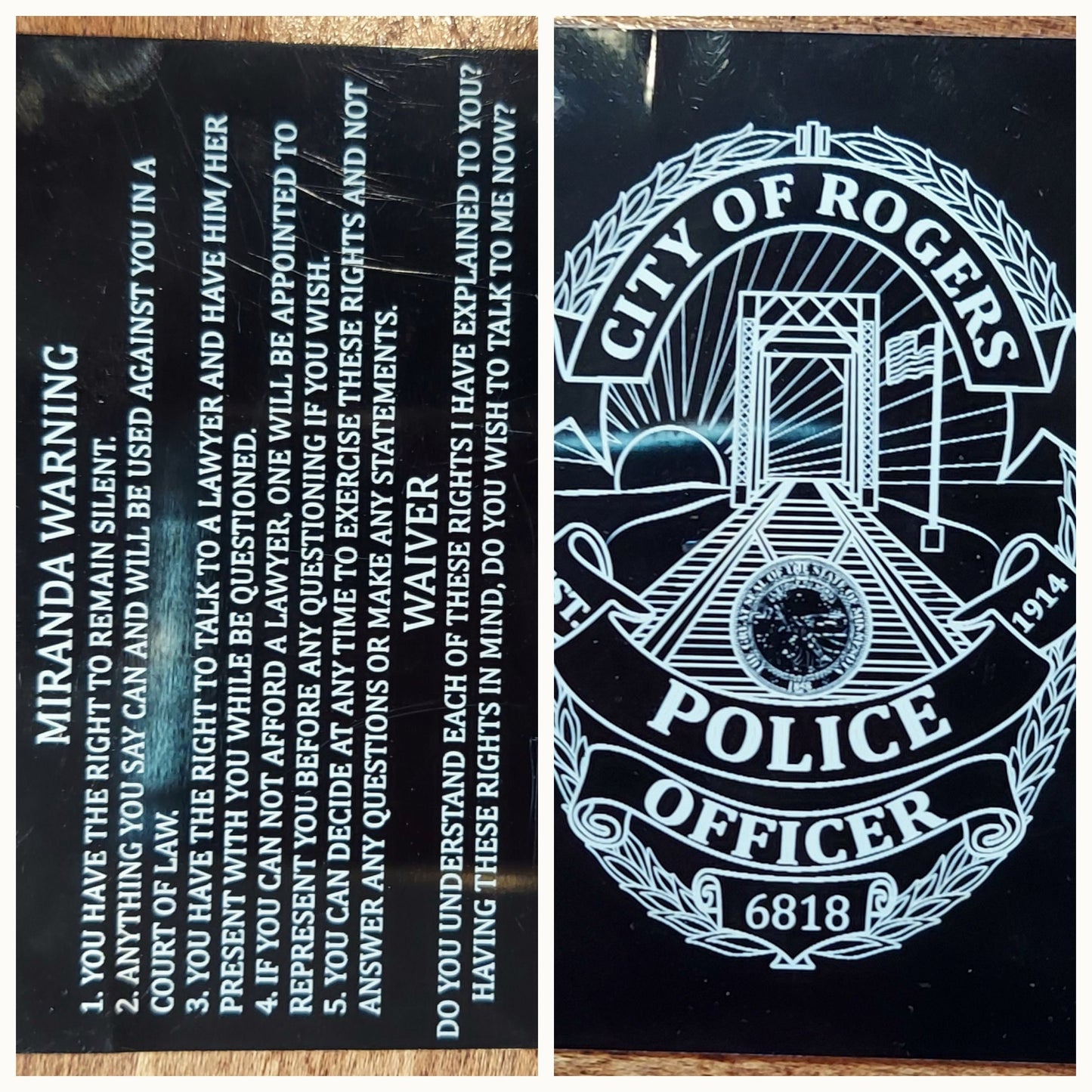 custom laser engraved law enforcement miranda rights card