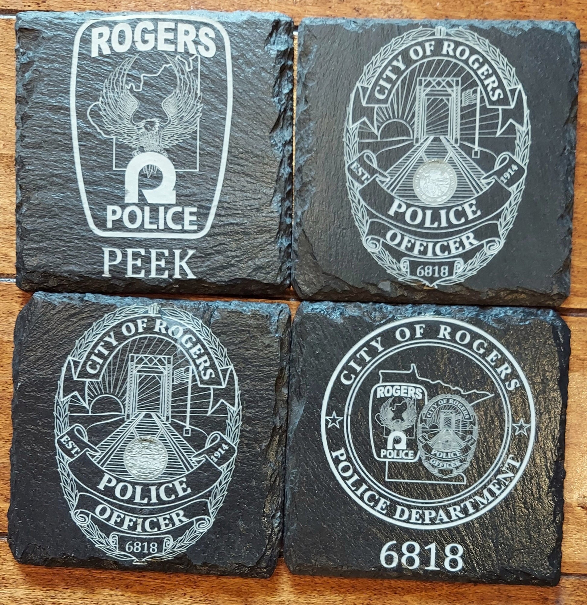 custom laser engraved law enforcement slate coasters