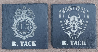 custom laser engraved law enforcement slate coasters