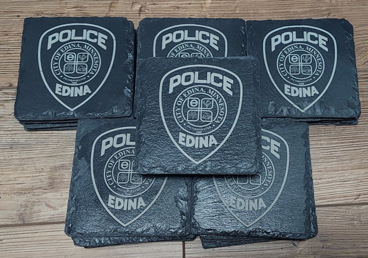 custom laser engraved law enforcement slate coasters