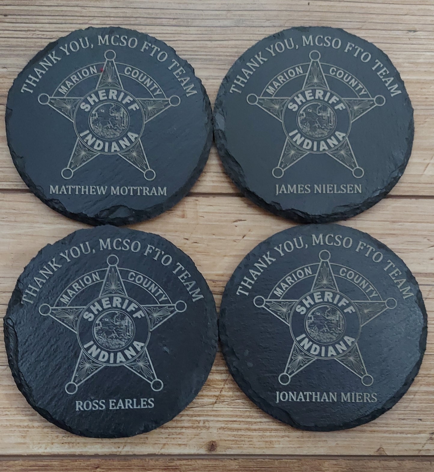 custom laser engraved law enforcement slate coasters