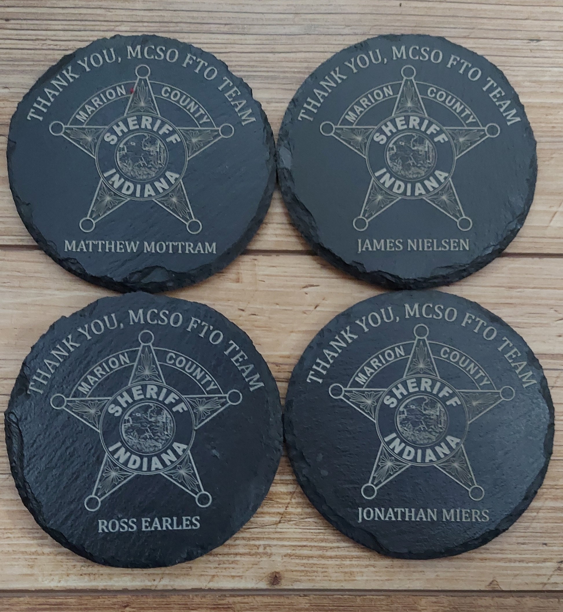 custom laser engraved law enforcement slate coasters
