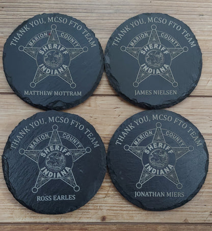 custom laser engraved law enforcement slate coasters