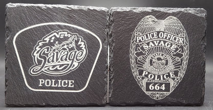 custom laser engraved law enforcement slate coasters