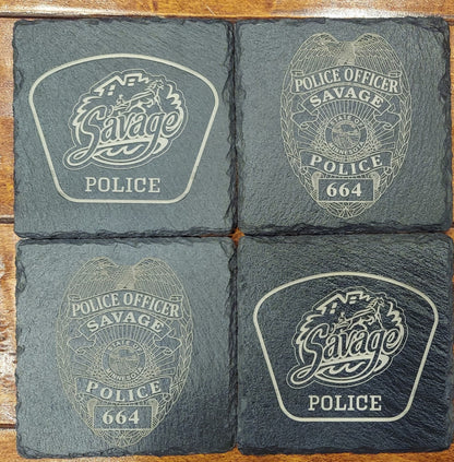 custom laser engraved law enforcement slate coasters