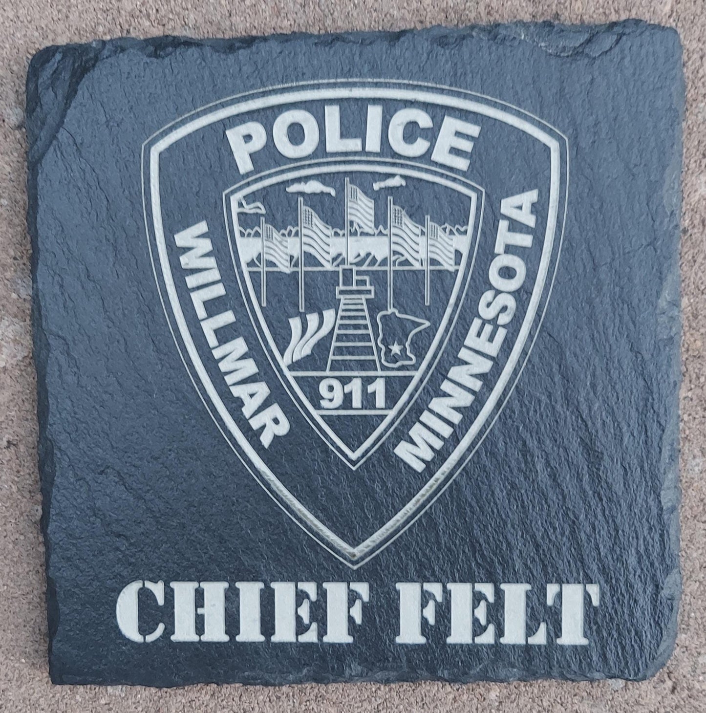 custom laser engraved law enforcement slate coasters