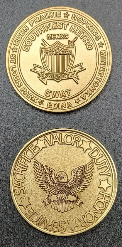 custom laser engraved police SWAT challenge coins