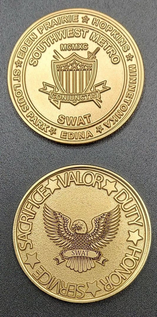 custom laser engraved police SWAT challenge coins