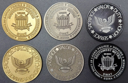 custom laser engraved police SWAT challenge coins