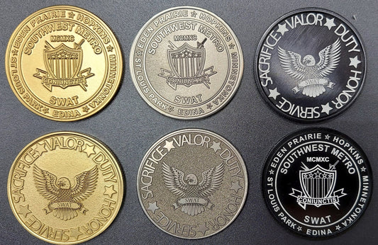 custom laser engraved police SWAT challenge coins