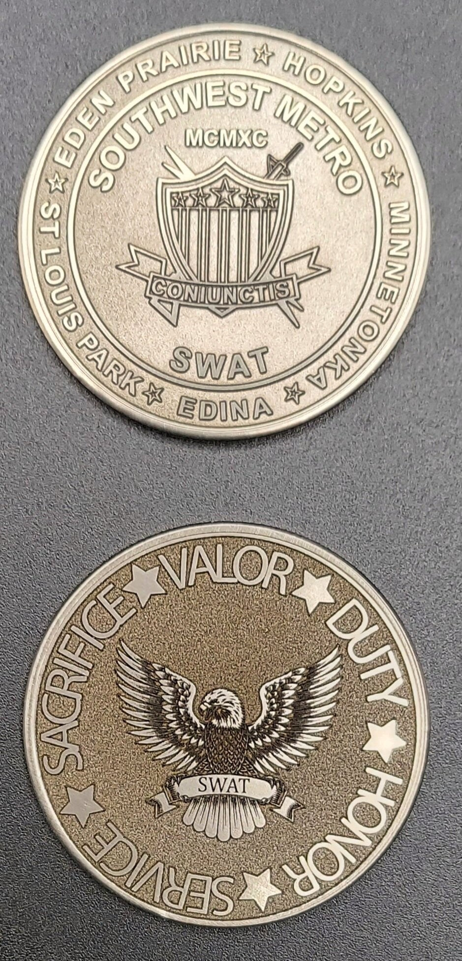 custom laser engraved police SWAT challenge coins