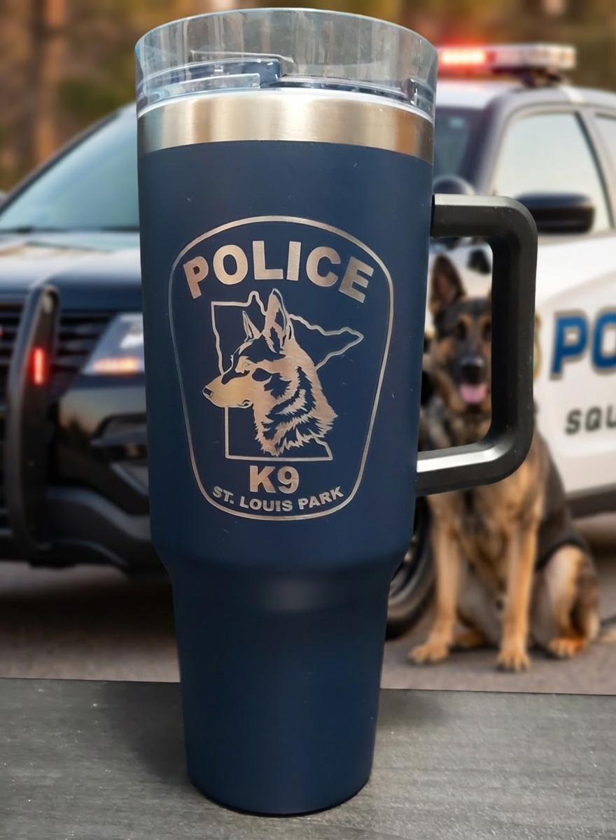 custom laser engraved intrepid brand tumbler 