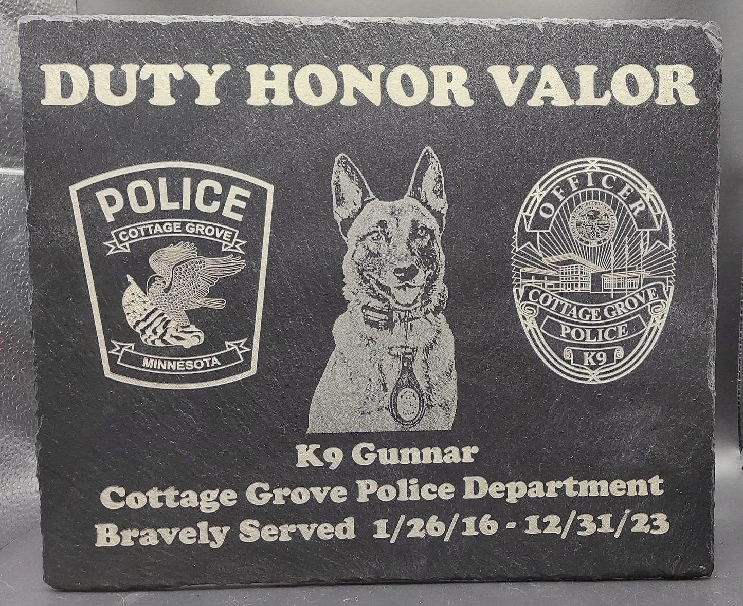 custom laser engraved police k9 retirement plaque