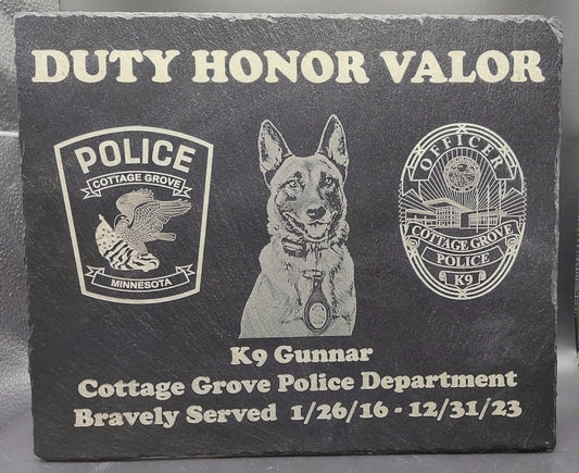 custom laser engraved police k9 retirement plaque
